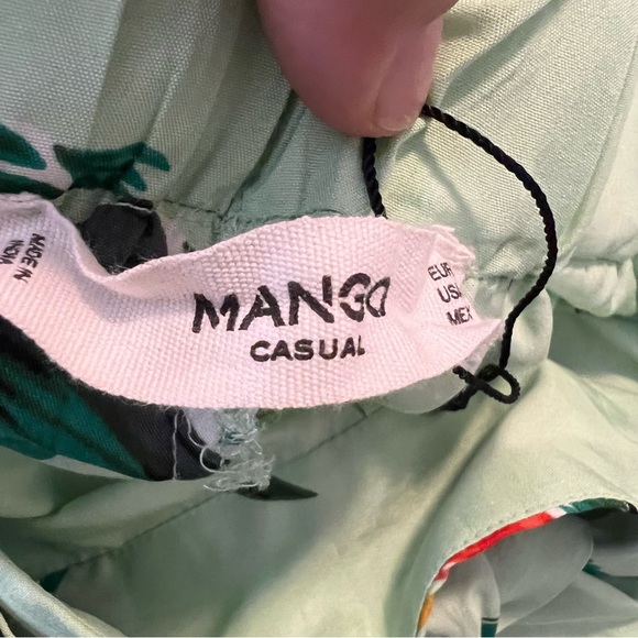 NWOT Mango floral wide leg pants in green boho leaf flower print size large - Picture 9 of 16